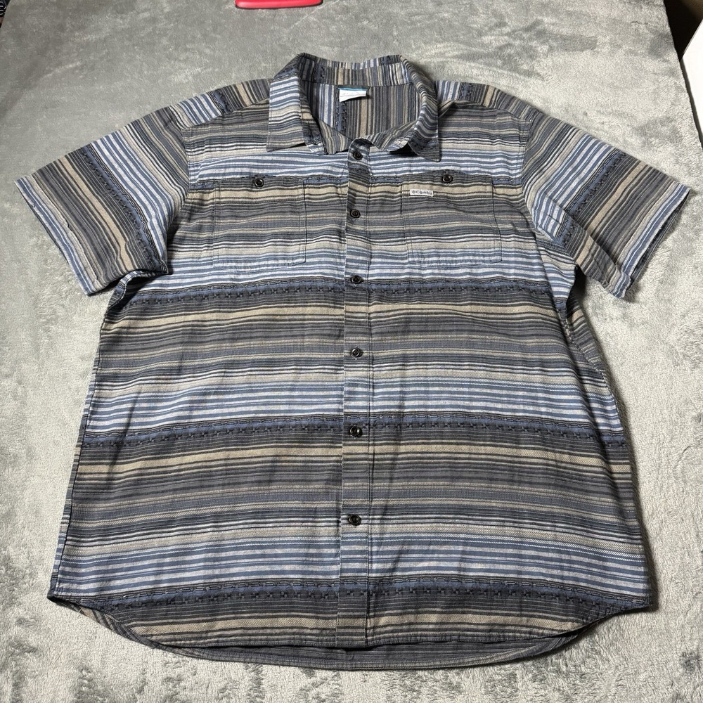 Columbia Mens Sz XL Southridge Button Down Short Sleeve Shirt Hemp Blend Blue